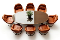 Oval round table with brown leather chairs furniture white background arrangement. AI generated Image by rawpixel.