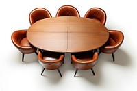 Oval round table with brown leather chairs furniture white background arrangement. AI generated Image by rawpixel.