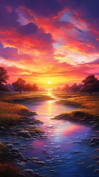 Sunset wallpaper landscape sunlight outdoors. AI generated Image by rawpixel.
