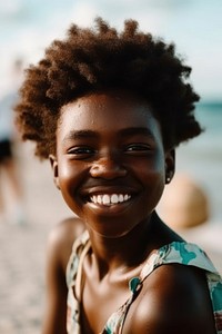 Young African girl vacation summer beach. AI generated Image by rawpixel.