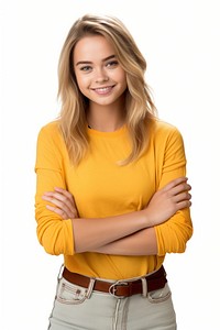 Blonde girl portrait smile standing. AI generated Image by rawpixel.