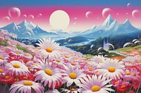 Daisy field landscape art backgrounds. AI generated Image by rawpixel.