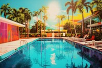A luxury Miami resort pool architecture outdoors building. AI generated Image by rawpixel.