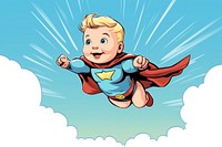 Super hero baby cartoon comics sky. AI generated Image by rawpixel.