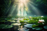 An impression Lotus pond environment sunlight nature outdoors. AI generated Image by rawpixel.