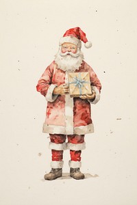 A Santaclaus holding a giftbox christmas drawing paper. 