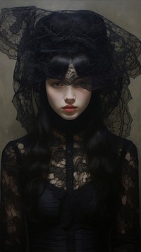 Black gothic style lace fabric portrait adult veil. 