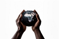 Black hand holding realistic earth sphere planet adult. AI generated Image by rawpixel.