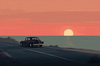 Vintage car on the road outdoors horizon vehicle. AI generated Image by rawpixel.