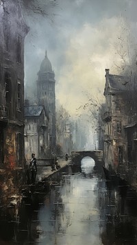 Venic canal painting outdoors architecture. AI generated Image by rawpixel.