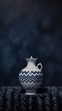Navy and silver houndtooth porcelain pattern vase. AI generated Image by rawpixel.
