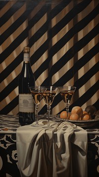 Champaign and black houndtooth painting drink refreshment. AI generated Image by rawpixel.