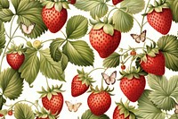Norwegian strawberries sneak alternating with their leaves with a butterfly seamless pattern backgrounds strawberry fruit. AI generated Image by rawpixel.