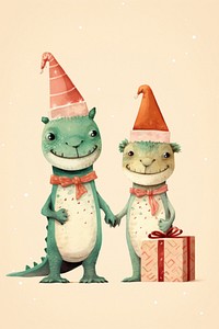 Happy 2 Chinese Dragons holding a giftboxs hat representation togetherness. AI generated Image by rawpixel.