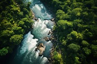 The rushing flood in the rainforest outdoors nature motion. AI generated Image by rawpixel.