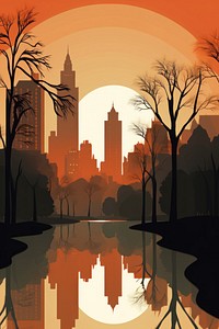 New York central park architecture silhouette landscape. 