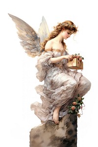 Flying Angel Holding a giftbox angel adult white background. AI generated Image by rawpixel.