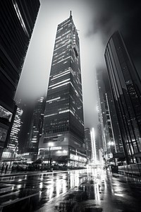 Skyscrapers architecture monochrome building. AI generated Image by rawpixel.