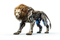 Cyborg lion mammal animal white background. 