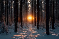 Pine tree forest few trees in winter landscape sunlight outdoors. AI generated Image by rawpixel.