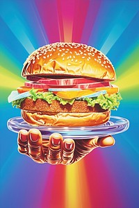 A Hamburger held in a hand hamburger food advertisement. AI generated Image by rawpixel.