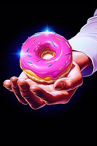 A hand holding a small donut food confectionery illuminated. AI generated Image by rawpixel.