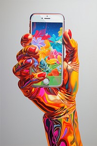 A smart phone held in a hand painting adult electronics. AI generated Image by rawpixel.