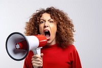 Shouting with a megaphone adult woman red. AI generated Image by rawpixel.