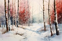 Watercolor forest in winter few trees landscape outdoors painting. AI generated Image by rawpixel.