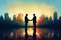 Businessmen making handshake adult city togetherness. AI generated Image by rawpixel.