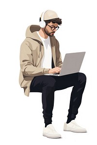 A man with laptop computer sitting reading. AI generated Image by rawpixel.