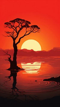 Sunset silhouette outdoors nature. AI generated Image by rawpixel.