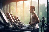 A man exercising in fitness gym for good health treadmill sports adult. AI generated Image by rawpixel.