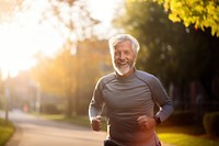 A Active senior man is jogging retirement running adult. 