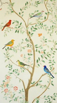 Beautiful birds wallpaper painting pattern animal. AI generated Image by rawpixel.