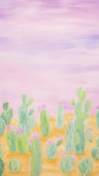 Cactus wallpaper painting landscape outdoors. AI generated Image by rawpixel.