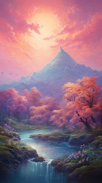 Fantasy landscape wallpaper painting outdoors nature. 