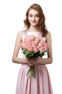 A cute girl holding a beautiful bouquet of roses wedding bridesmaid standing. AI generated Image by rawpixel.