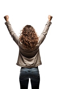 Rear view of a woman raising her hand up adult happy back. AI generated Image by rawpixel.