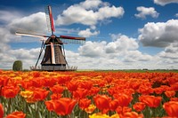 Windmill outdoors flower nature. AI generated Image by rawpixel.