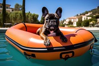 French bulldog boat inflatable vehicle. AI generated Image by rawpixel.