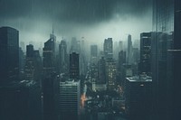 Rain city architecture skyscraper. AI generated Image by rawpixel.