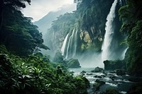 Rainforest waterfall landscape outdoors. AI generated Image by rawpixel.