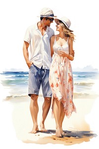 Couple smiling shorts beach. AI generated Image by rawpixel.