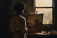 A black woman painting as an artist adult contemplation architecture. AI generated Image by rawpixel.
