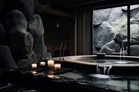 Onsen architecture darkness lighting. AI generated Image by rawpixel.