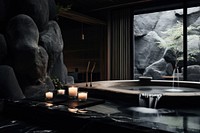 Onsen architecture darkness lighting. 