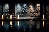 Onsen lighting architecture reflection. AI generated Image by rawpixel.