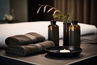 Spa amenities candle room bed. AI generated Image by rawpixel.
