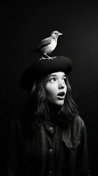 A girl making funny face because a cute bird stand on her head photography portrait animal. AI generated Image by rawpixel.